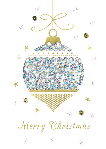 Box Of 5 Winter Glow Merry Christmas Bauble Hand-Finished Christmas Cards