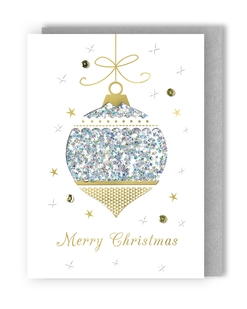 Box Of 5 Winter Glow Merry Christmas Bauble Hand-Finished Christmas Cards