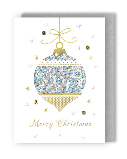 Box Of 5 Winter Glow Merry Christmas Bauble Hand-Finished Christmas Cards