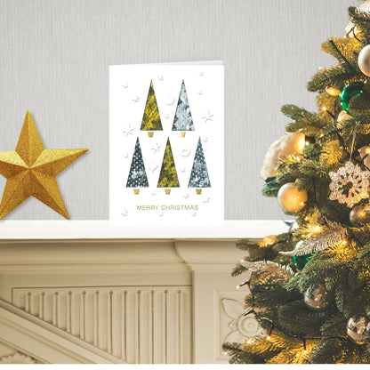 Winter Glow Merry Christmas Trees Sparkle Hand-Finished Christmas Greeting Card