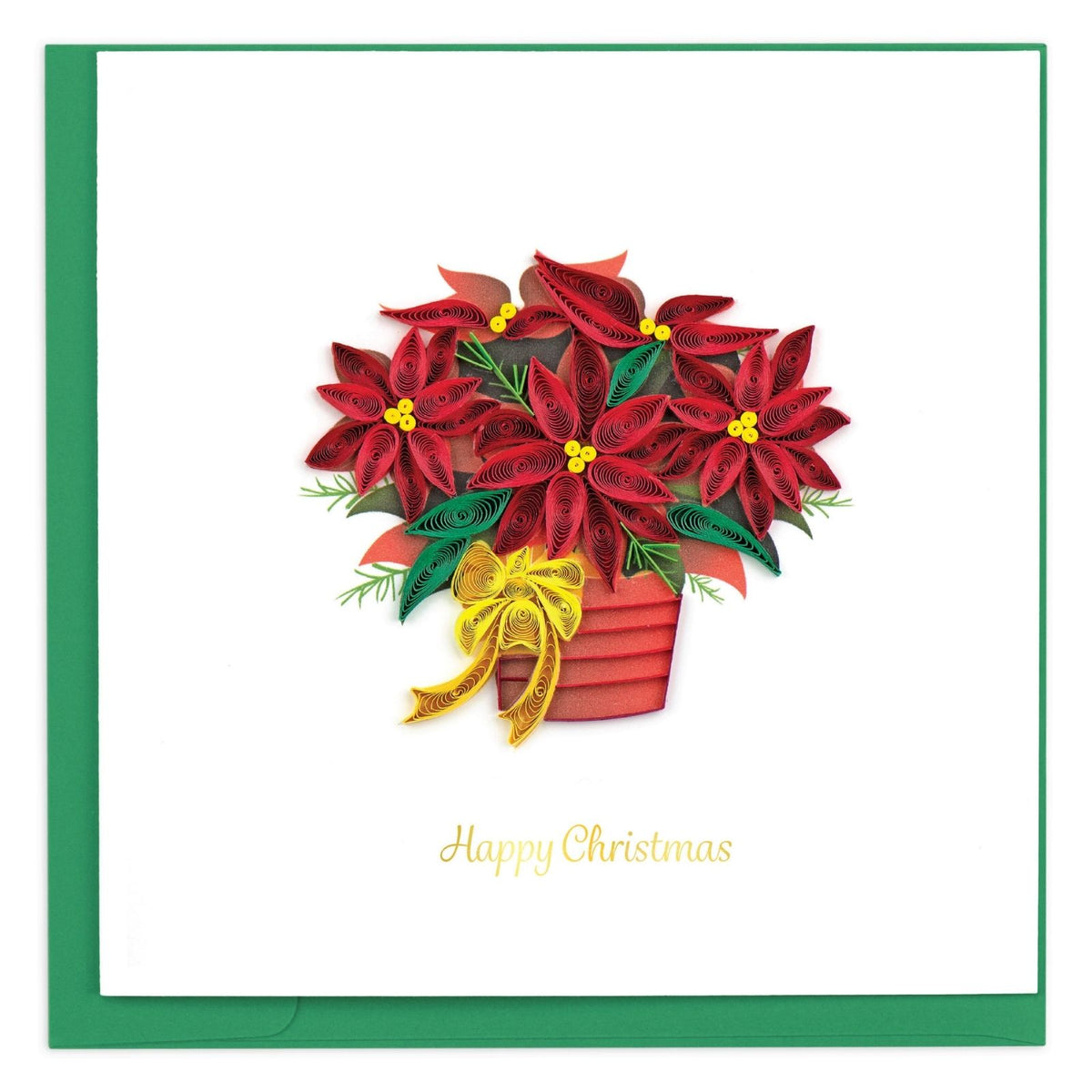 Quilling Happy Christmas Card Poinsettia Floral Quilled Art Hand-Finished Design