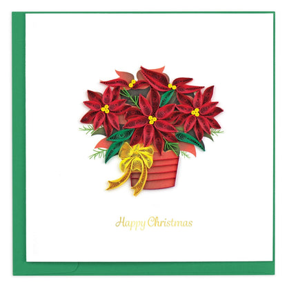 Quilling Happy Christmas Card Poinsettia Floral Quilled Art Hand-Finished Design