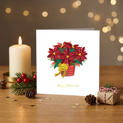 Quilling Happy Christmas Card Poinsettia Floral Quilled Art Hand-Finished Design