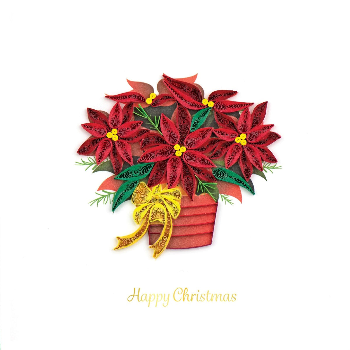 Quilling Happy Christmas Card Poinsettia Floral Quilled Art Hand-Finished Design