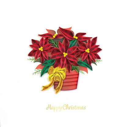 Quilling Happy Christmas Card Poinsettia Floral Quilled Art Hand-Finished Design