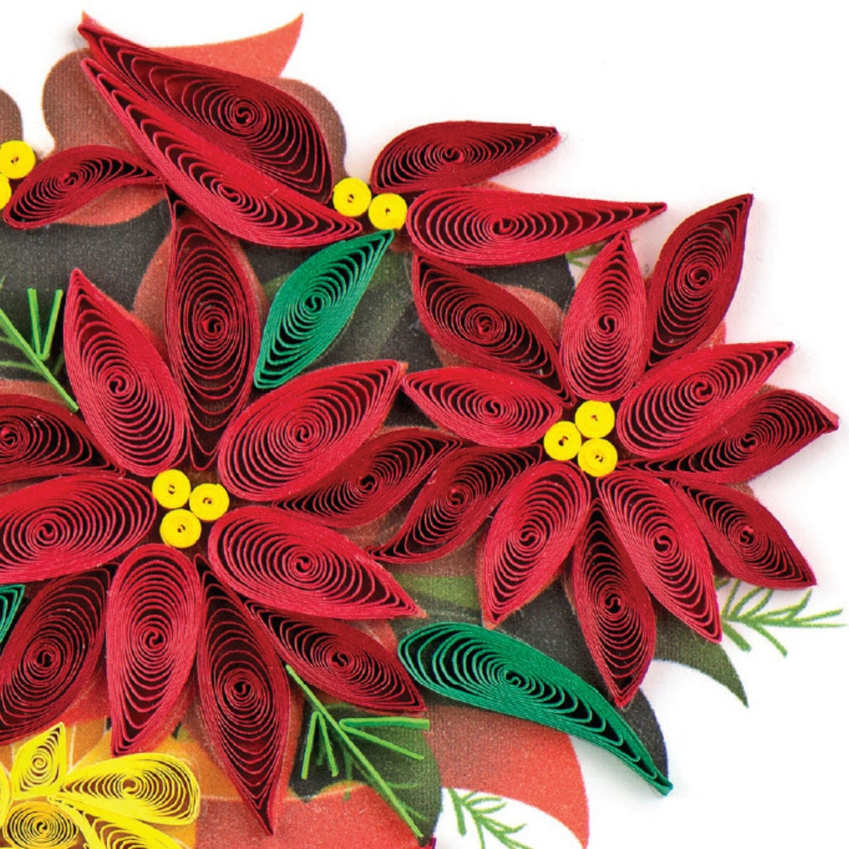 Quilling Happy Christmas Card Poinsettia Floral Quilled Art Hand-Finished Design