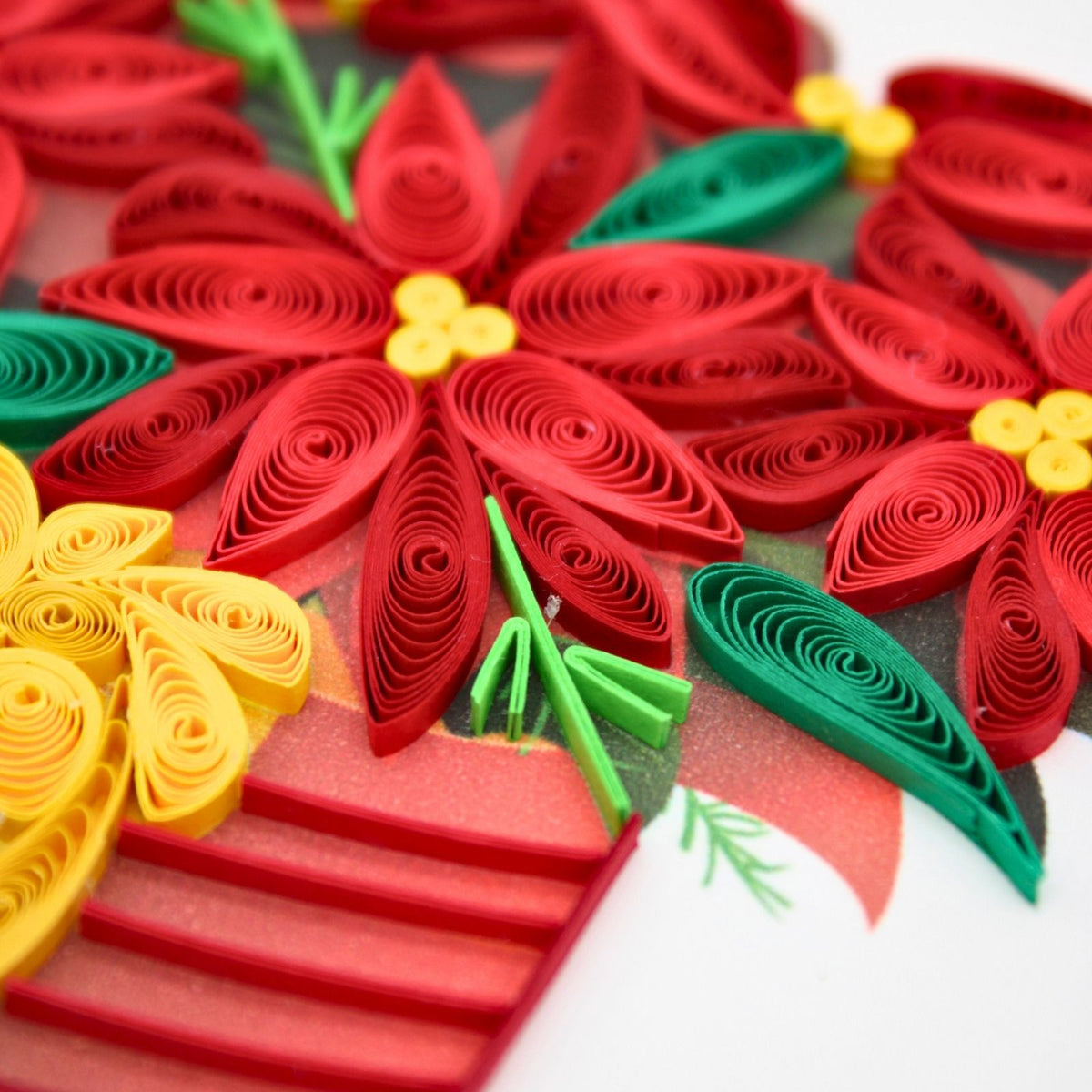 Quilling Happy Christmas Card Poinsettia Floral Quilled Art Hand-Finished Design