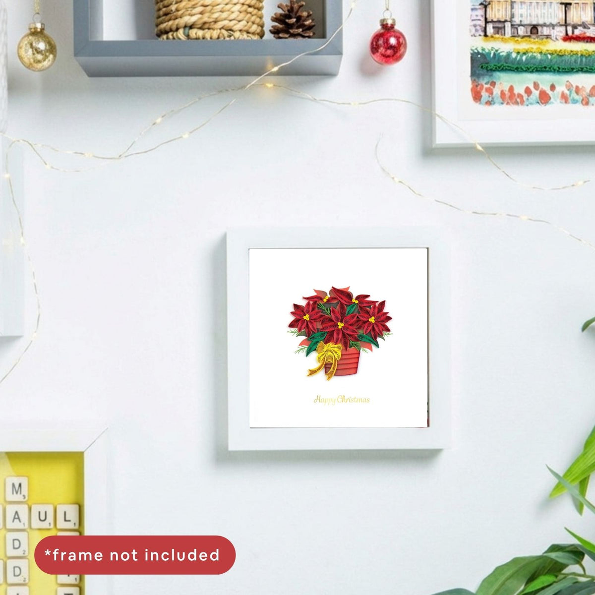 Quilling Happy Christmas Card Poinsettia Floral Quilled Art Hand-Finished Design