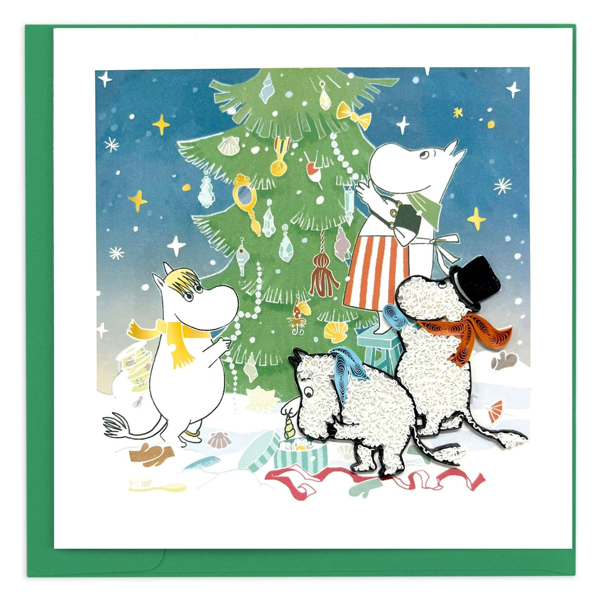 Moomin Quilling Christmas Card Xmas Tree Quilled Art Hand-Finished Design