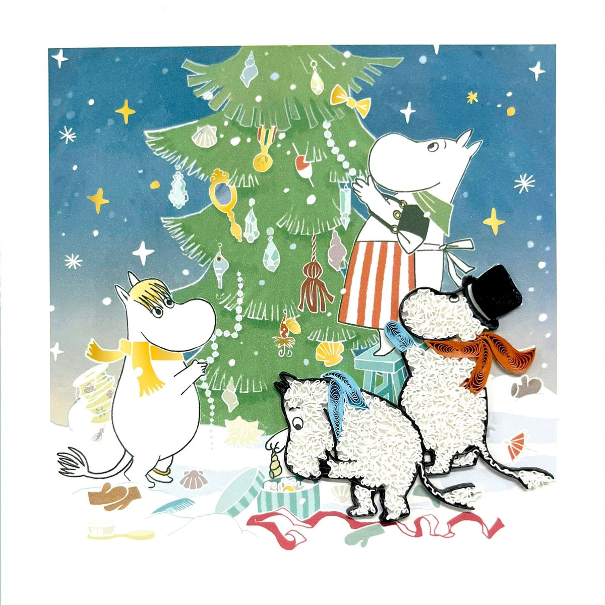 Moomin Quilling Christmas Card Xmas Tree Quilled Art Hand-Finished Design