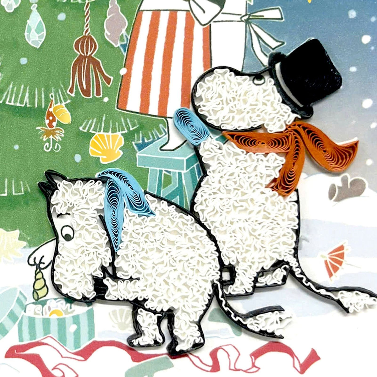Moomin Quilling Christmas Card Xmas Tree Quilled Art Hand-Finished Design