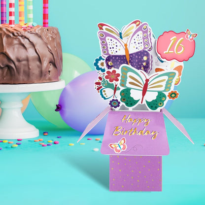 Clever Cube 16th Birthday Butterfly Bonanza! Birthday Pop Up Greeting Card