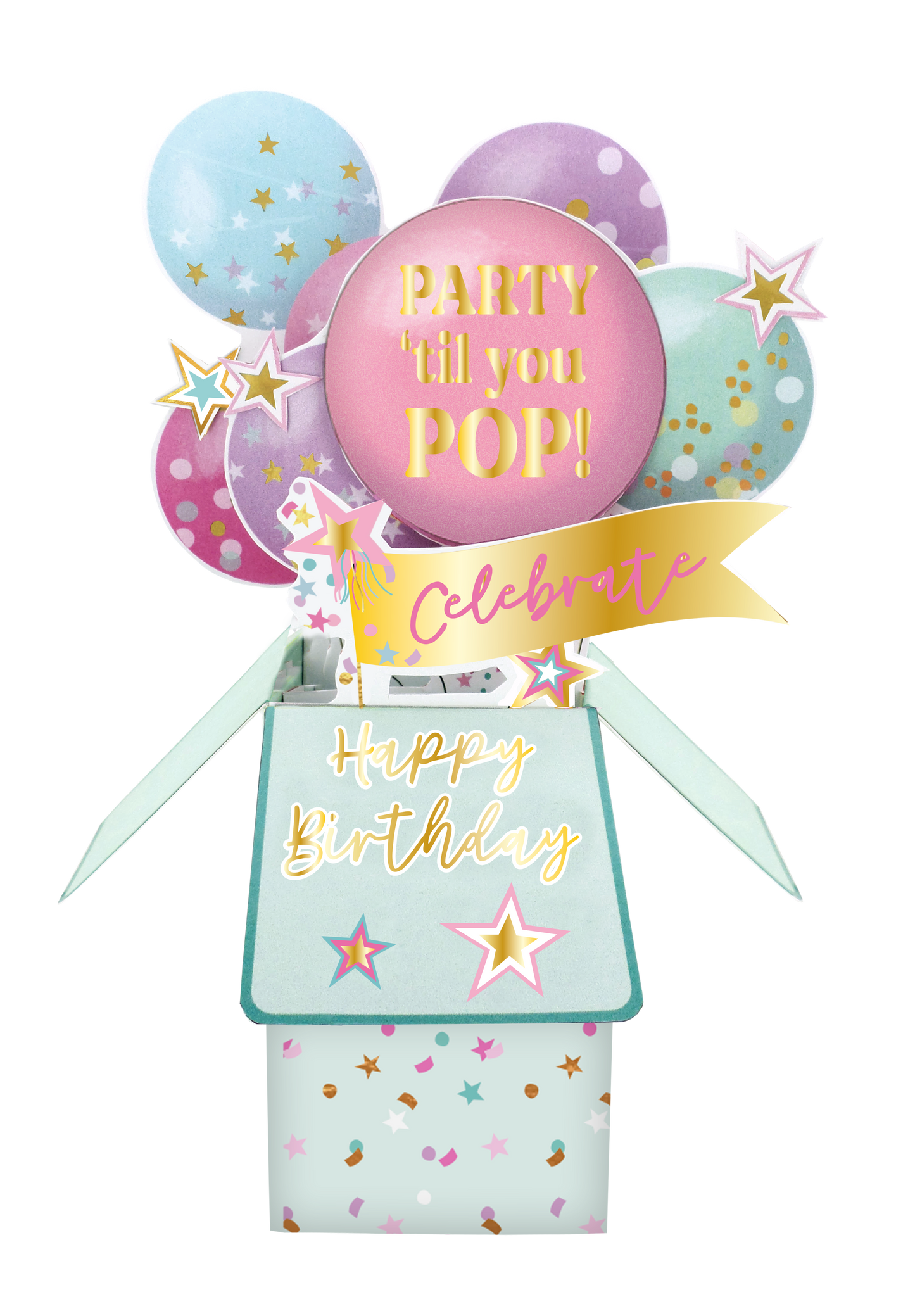 Clever Cube Party 'Til You Pop! Balloon-Tastic Fun Birthday Pop Up Greeting Card
