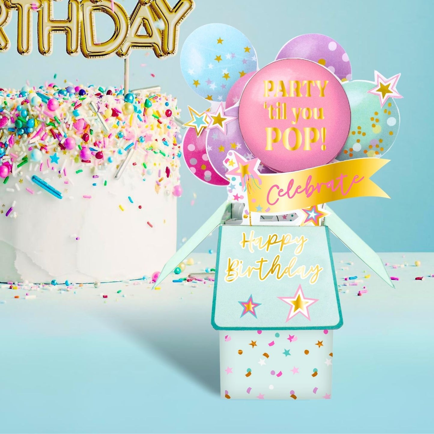 Clever Cube Party 'Til You Pop! Balloon-Tastic Fun Birthday Pop Up Greeting Card