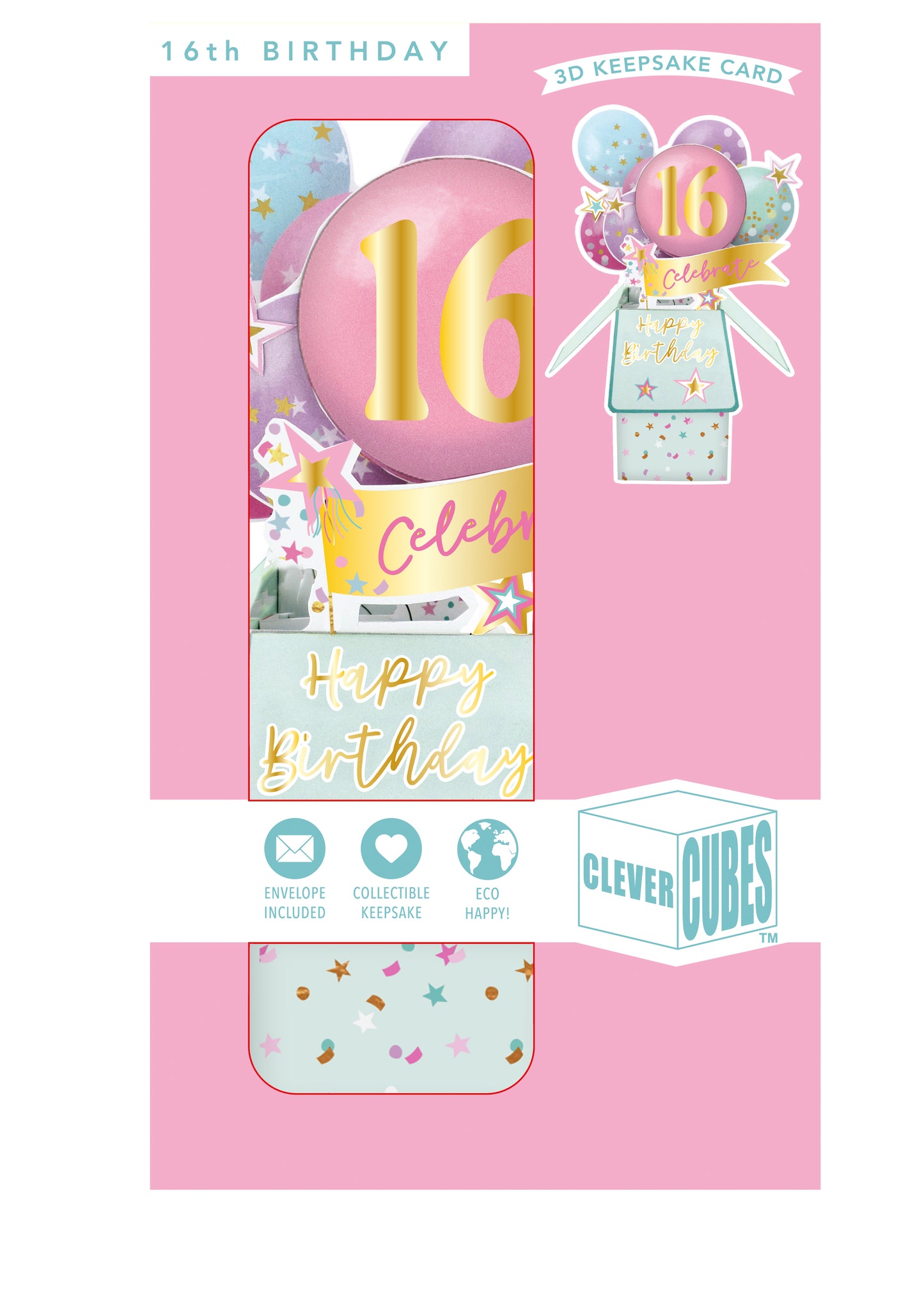 Clever Cube Girls 16th Birthday Sweet Sixteen! Birthday Pop Up Greeting Card