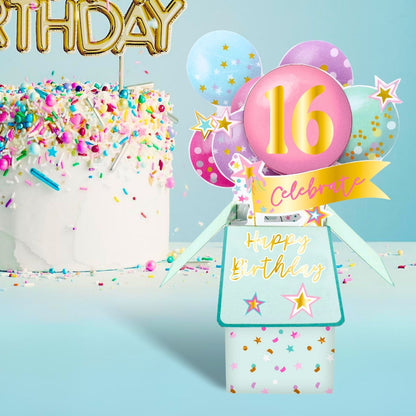 Clever Cube Girls 16th Birthday Sweet Sixteen! Birthday Pop Up Greeting Card