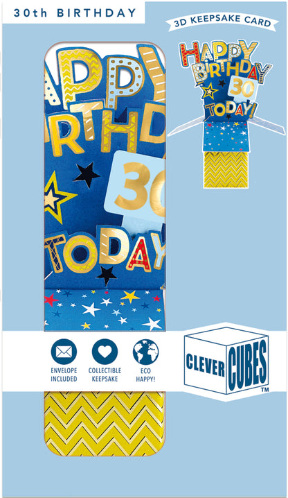 Clever Cube 30th Birthday For Him Happy Thirty! Birthday Pop Up Greeting Card