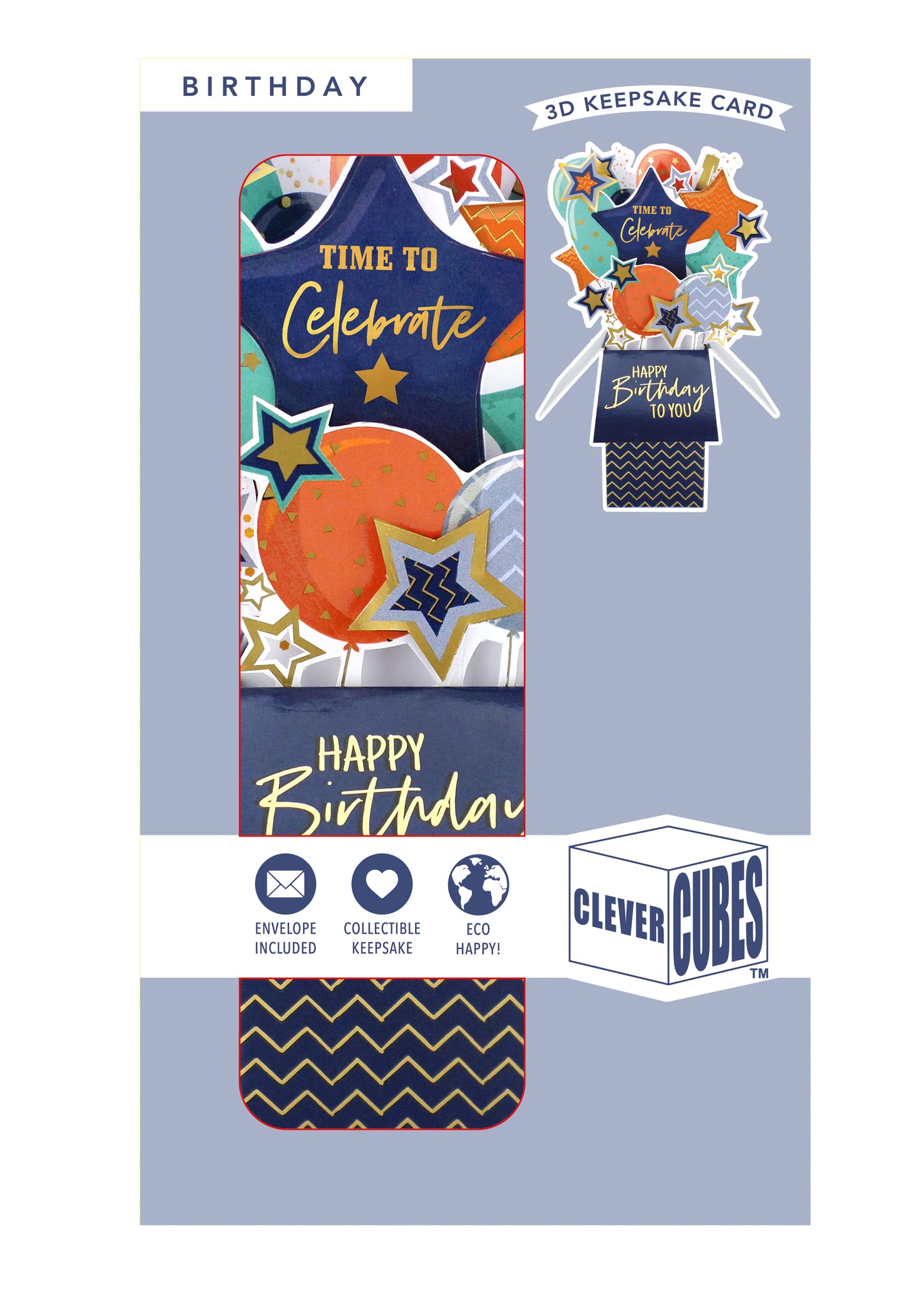 Clever Cube Time To Celebrate Pop! Fizz! Fun! Birthday Pop Up Greeting Card