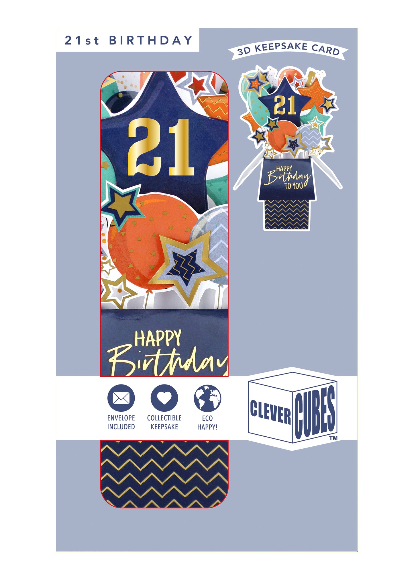 Clever Cube 21st Birthday For Him Cheers To 21! Birthday Pop Up Greeting Card