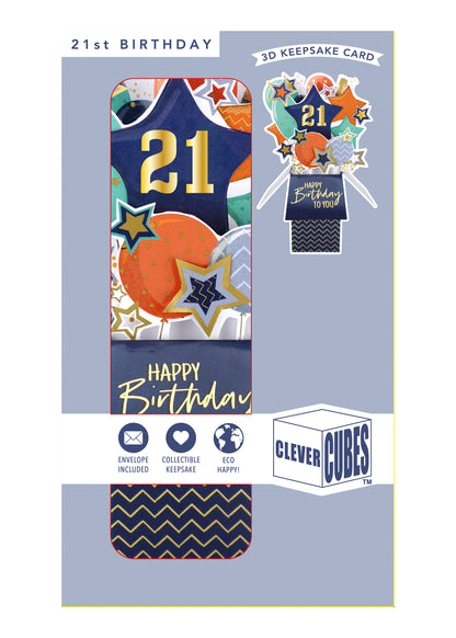 Clever Cube 21st Birthday For Him Cheers To 21! Birthday Pop Up Greeting Card