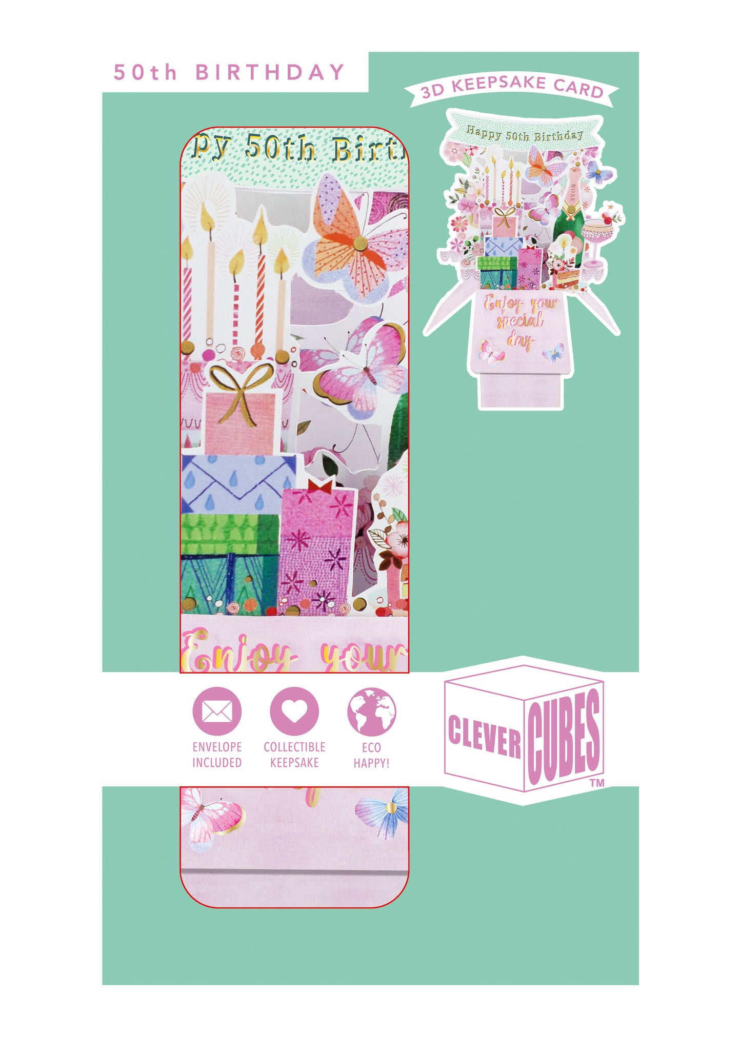 Clever Cube 50th Birthday For Her Party Palooza! Birthday Pop Up Greeting Card