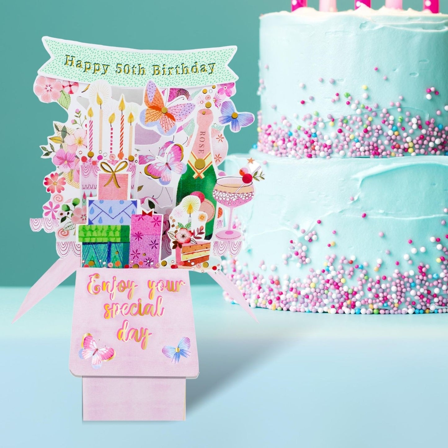 Clever Cube 50th Birthday For Her Party Palooza! Birthday Pop Up Greeting Card