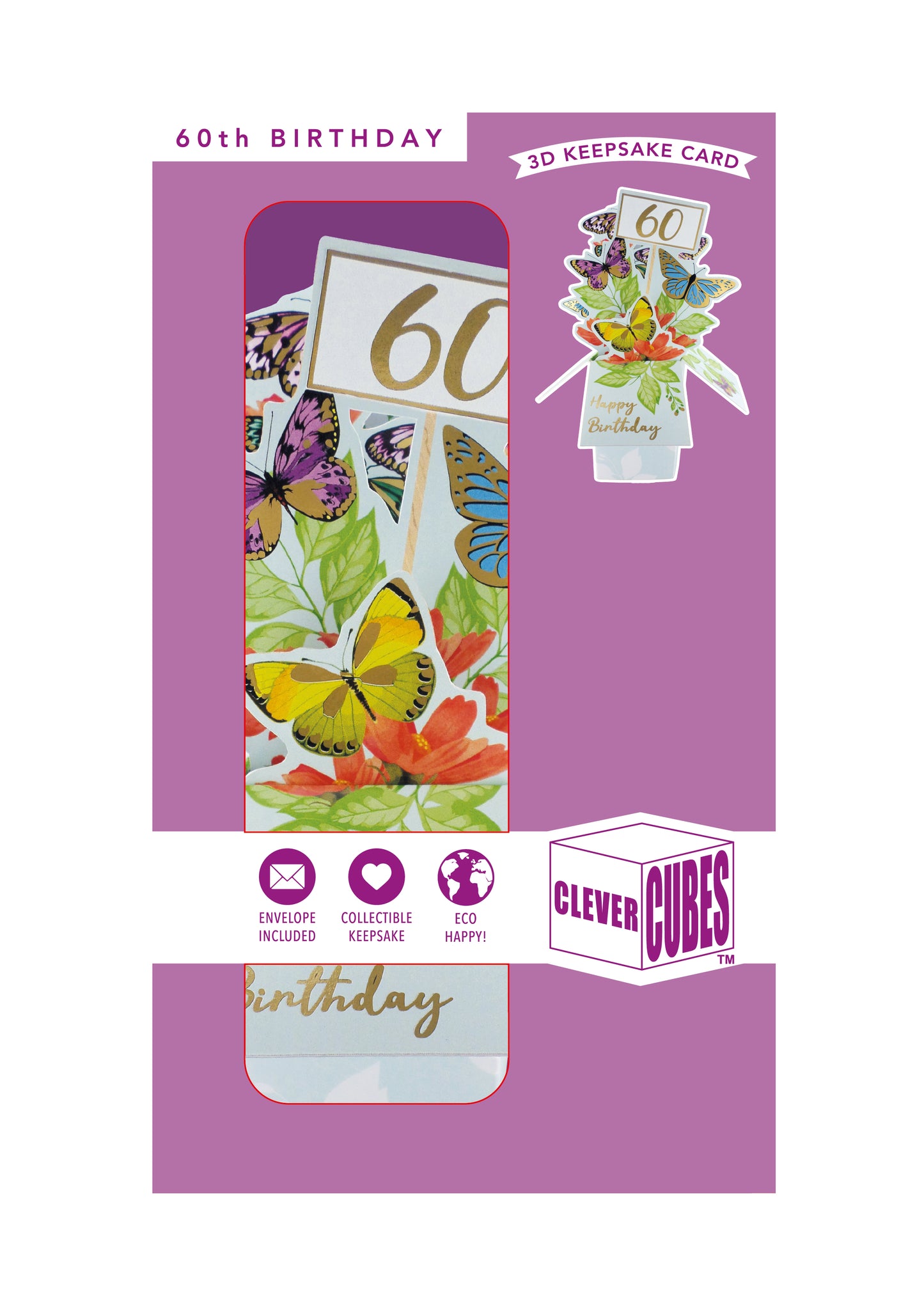 Clever Cube 60th Birthday Butterfly Bonanza! Birthday Pop Up Greeting Card