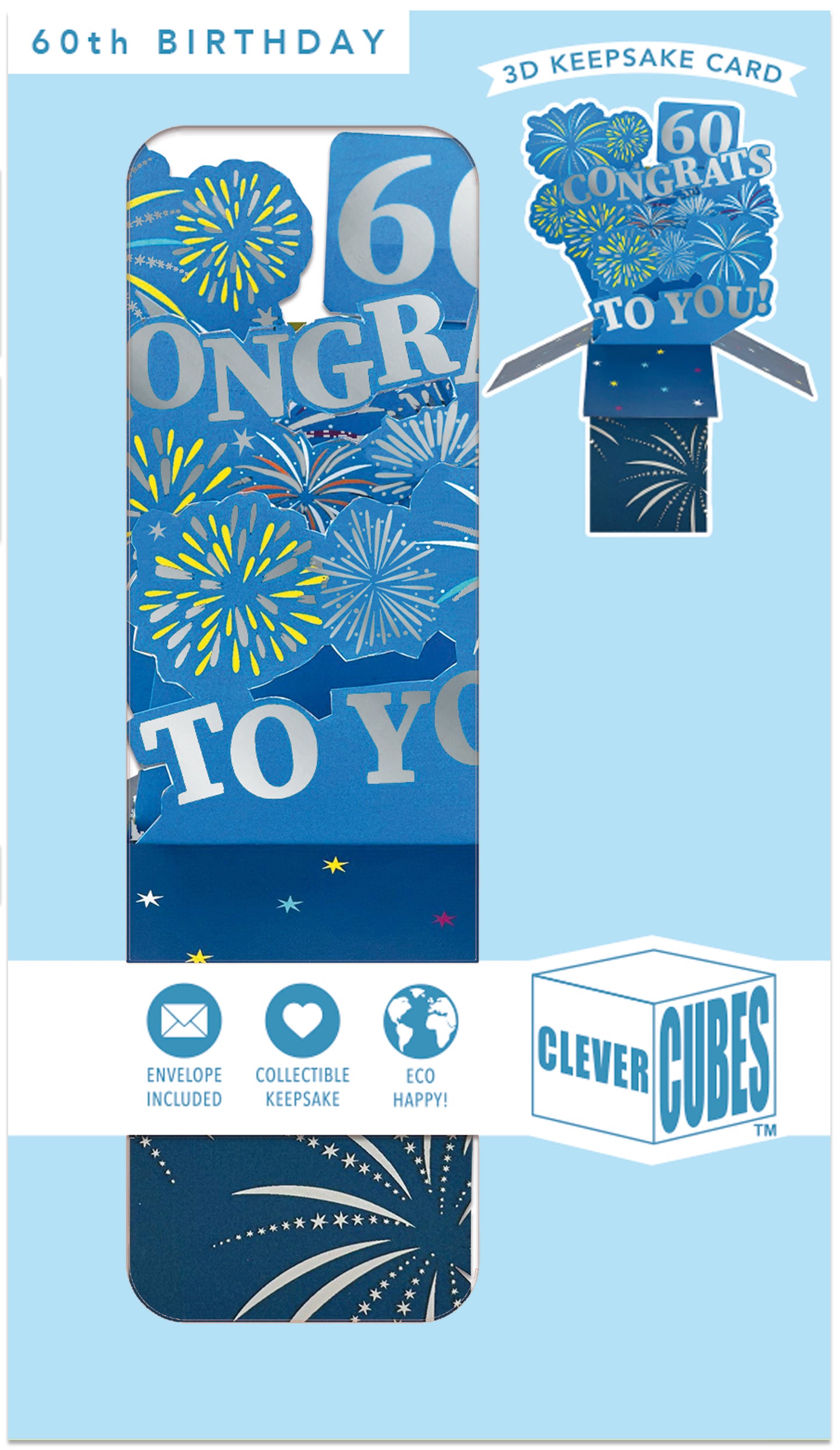Clever Cube 60th Birthday For Him Boom-Tastic Blast! Pop Up Greeting Card