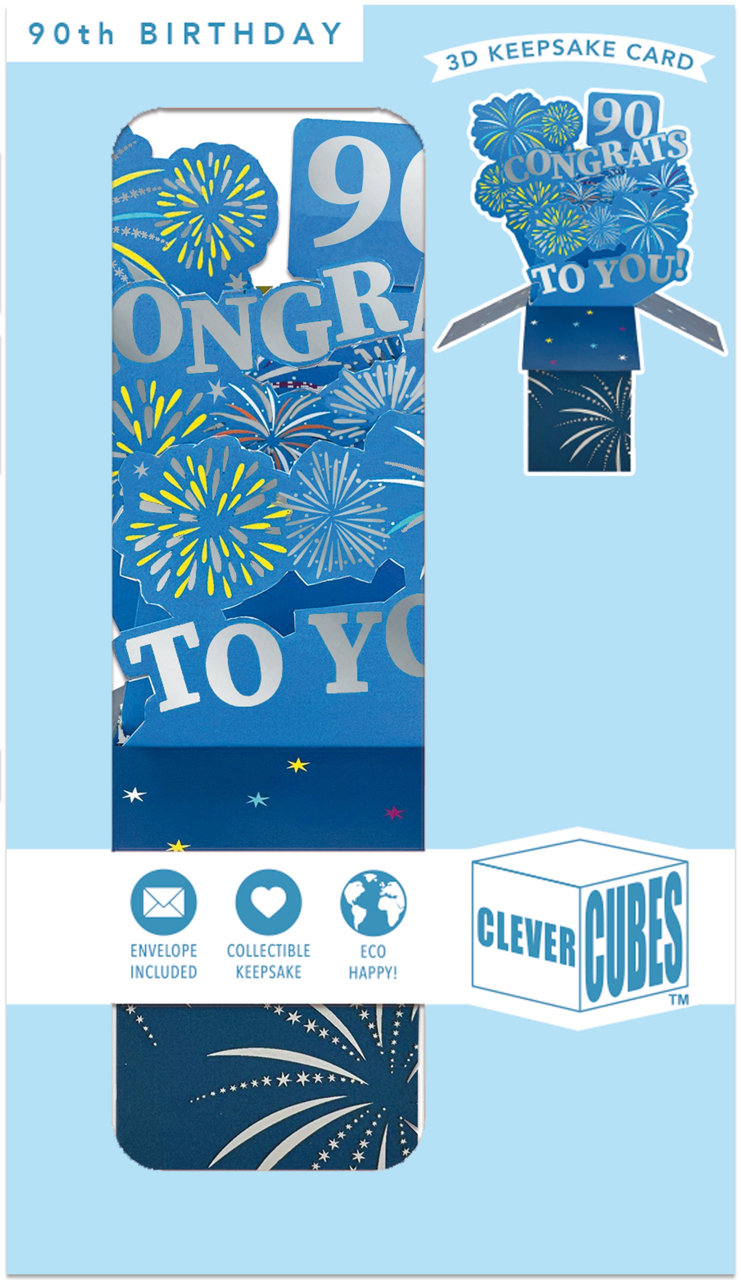 Clever Cube 90th Birthday For Him Boom-Tastic Birthday! Pop Up Greeting Card