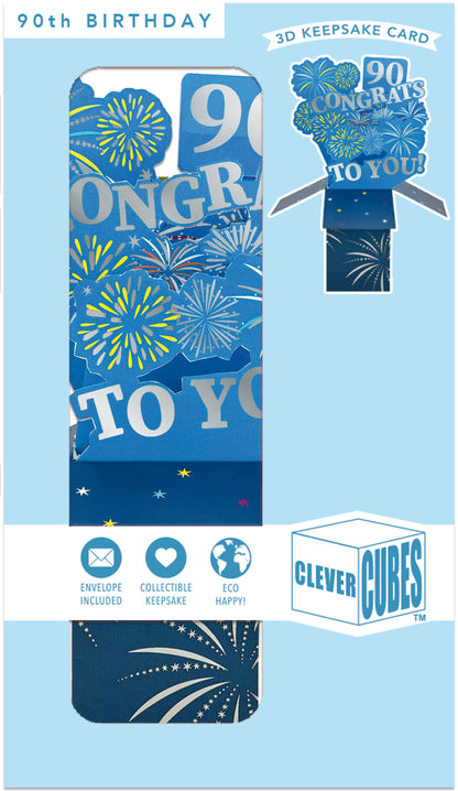 Clever Cube 90th Birthday For Him Boom-Tastic Birthday! Pop Up Greeting Card