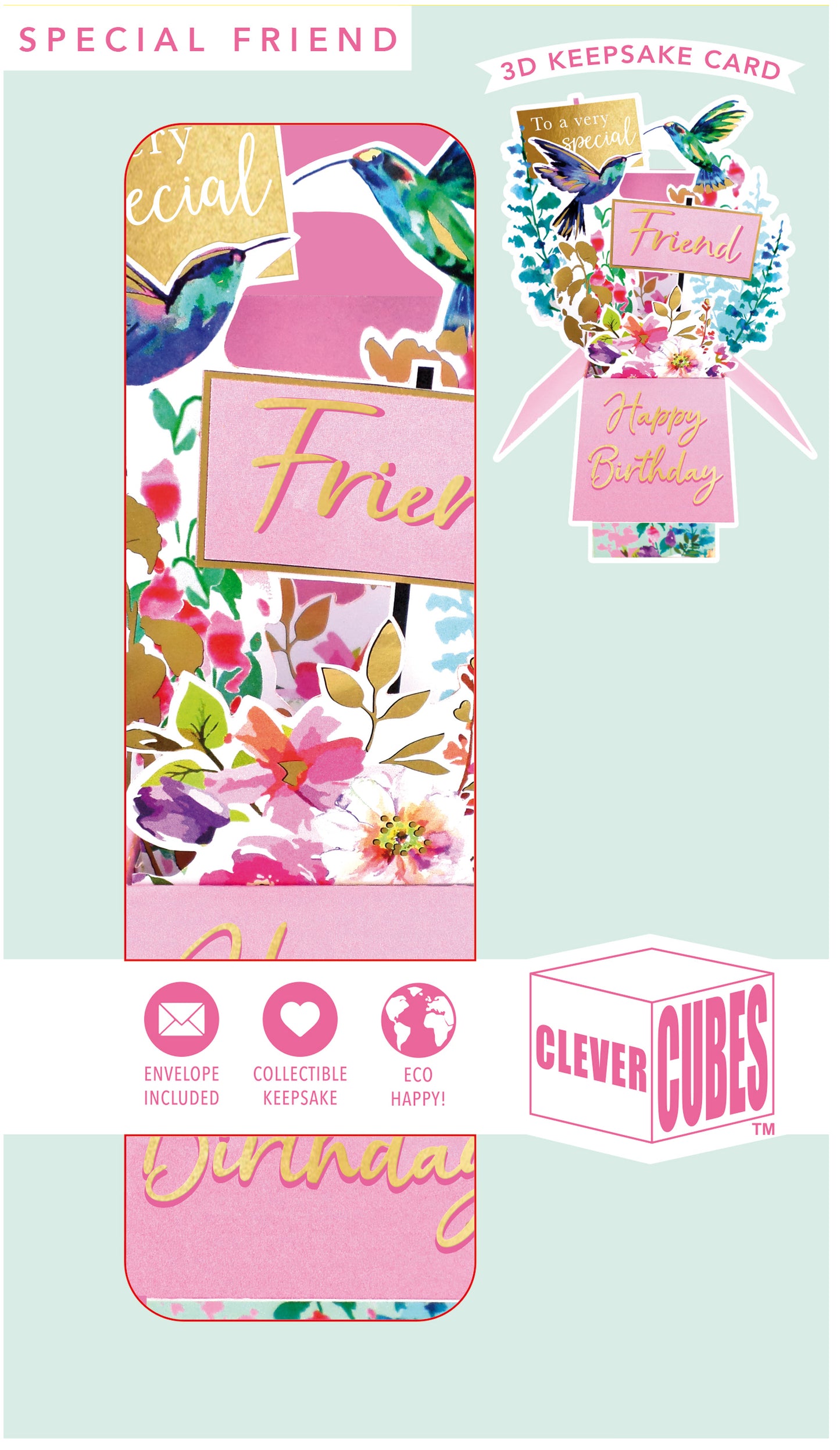 Clever Cube Very Special Friend Fluttering Fun! Birthday Pop Up Greeting Card