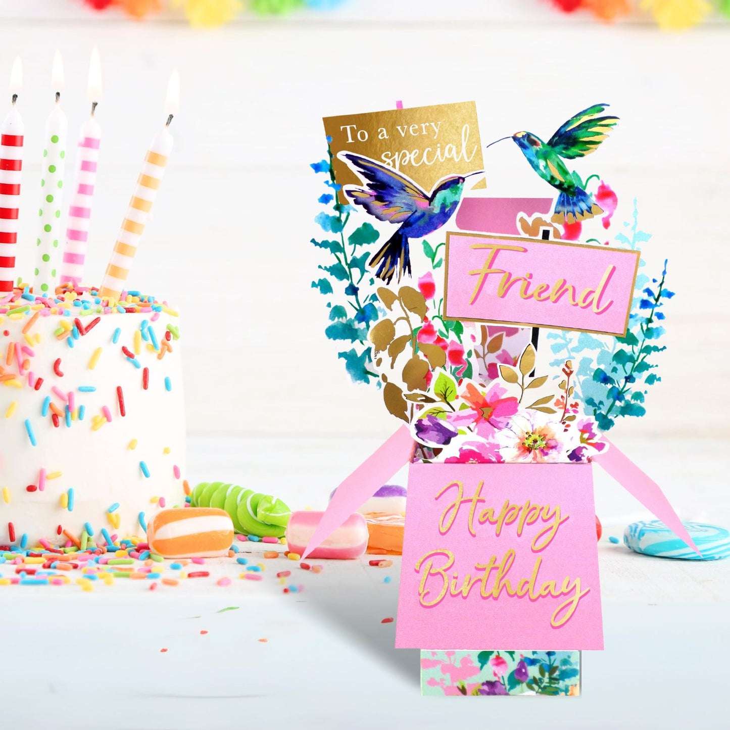 Clever Cube Very Special Friend Fluttering Fun! Birthday Pop Up Greeting Card