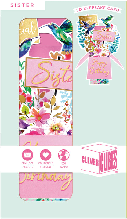 Clever Cube Special Sister Birthday Bliss! Birthday Pop Up Greeting Card