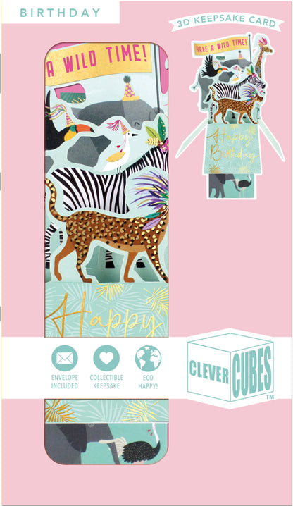 Clever Cube Have A Wild Time Party Animals Galore! Birthday Pop Up Greeting Card