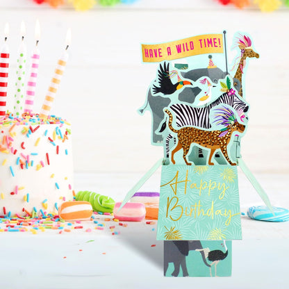 Clever Cube Have A Wild Time Party Animals Galore! Birthday Pop Up Greeting Card