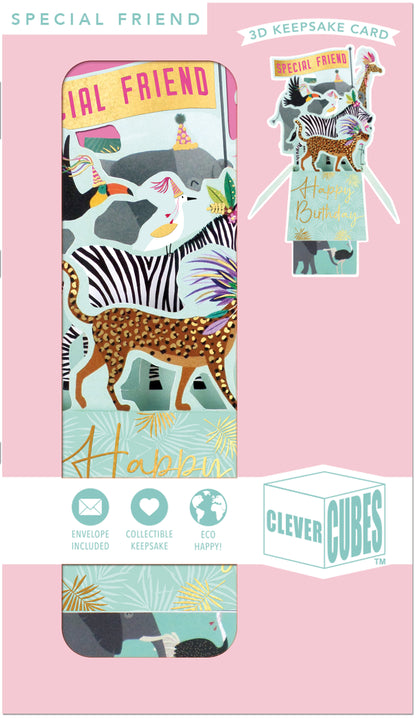 Clever Cube Special Friend Animal Party Frenzy! Birthday Pop Up Greeting Card
