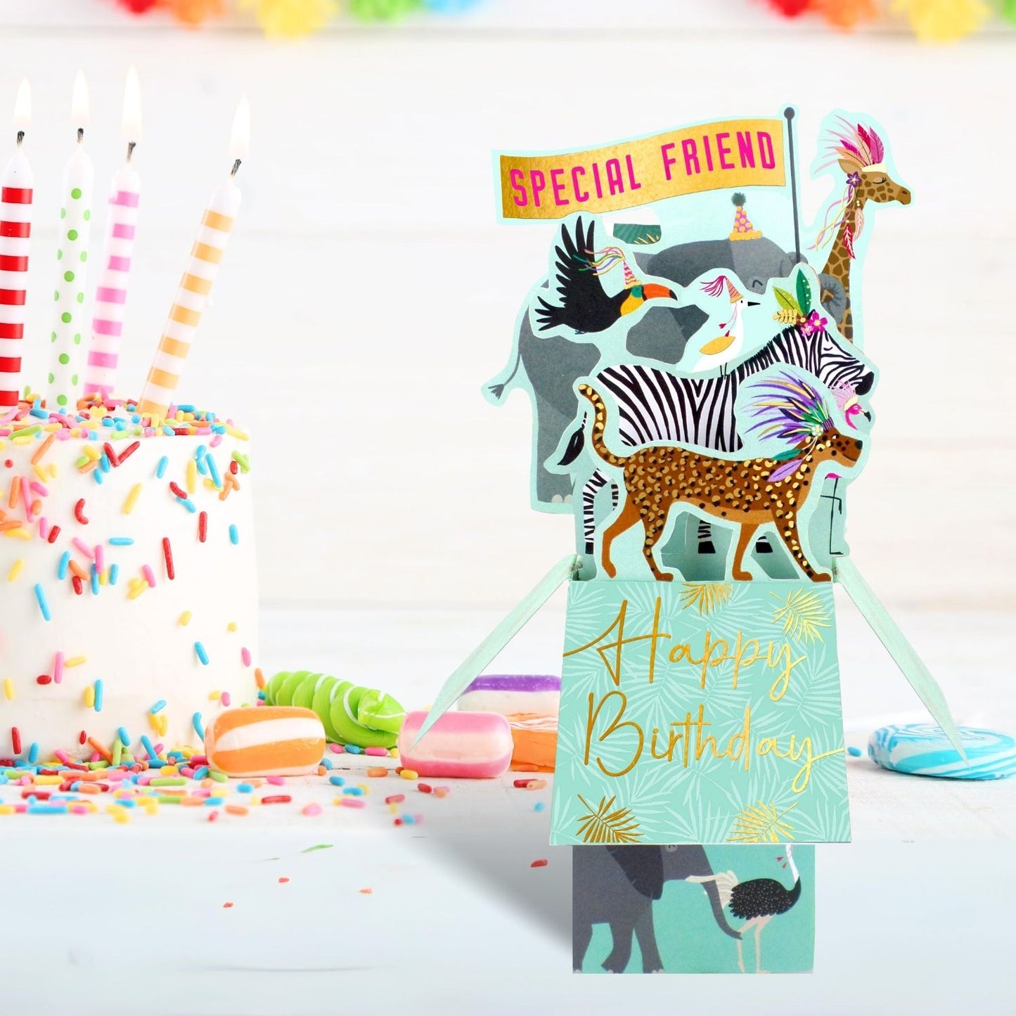 Clever Cube Special Friend Animal Party Frenzy! Birthday Pop Up Greeting Card