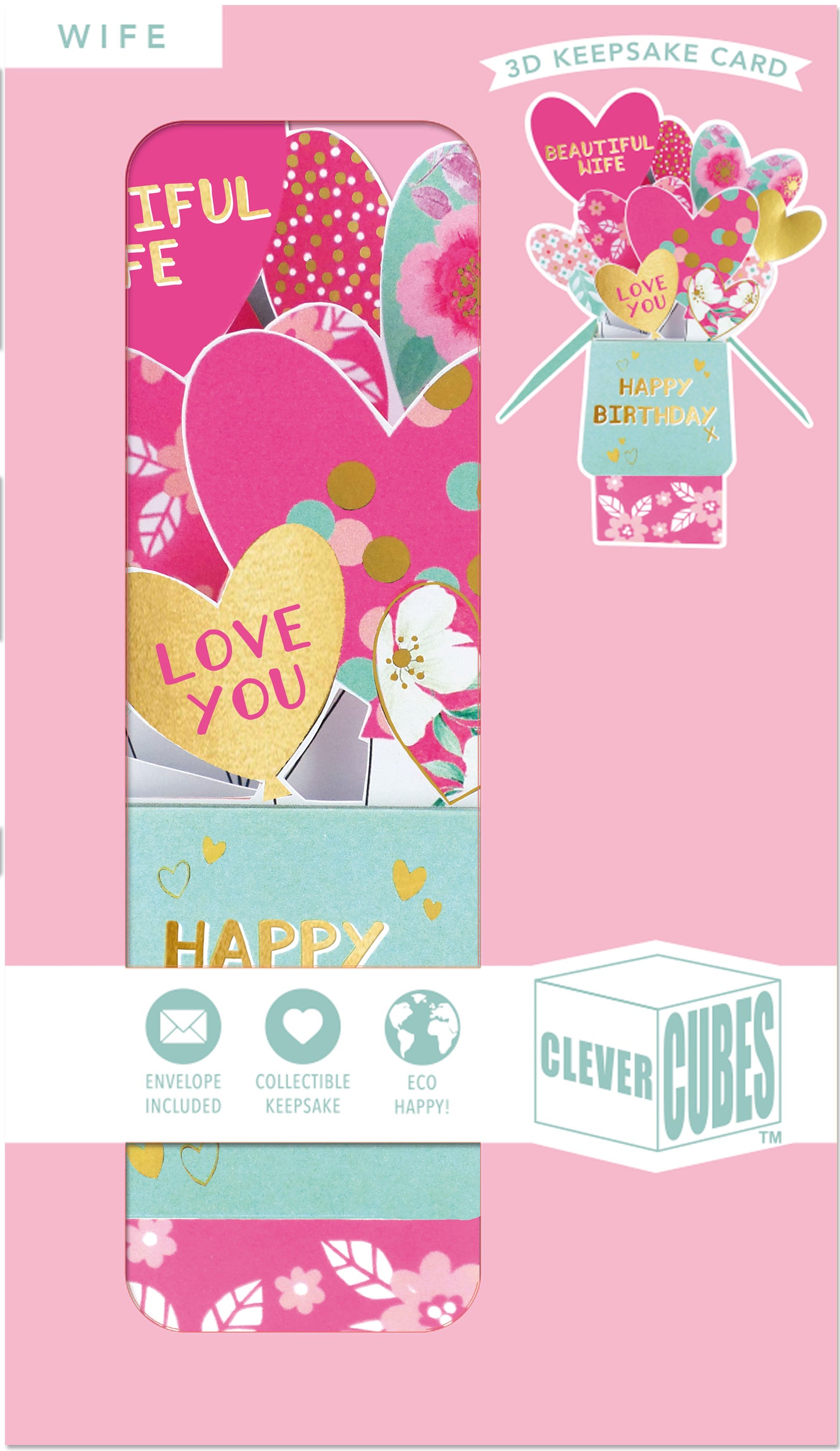 Clever Cube Beautiful Wife Love Pops! Birthday Pop Up Greeting Card