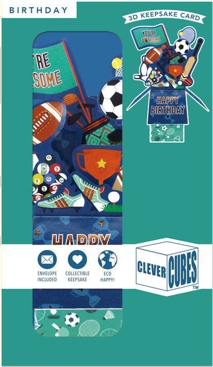Clever Cube You're Awesome Sporty Smiles! Birthday Pop Up Greeting Card