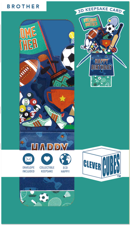 Clever Cube Awesome Brother Sports Galore! Birthday Pop Up Greeting Card