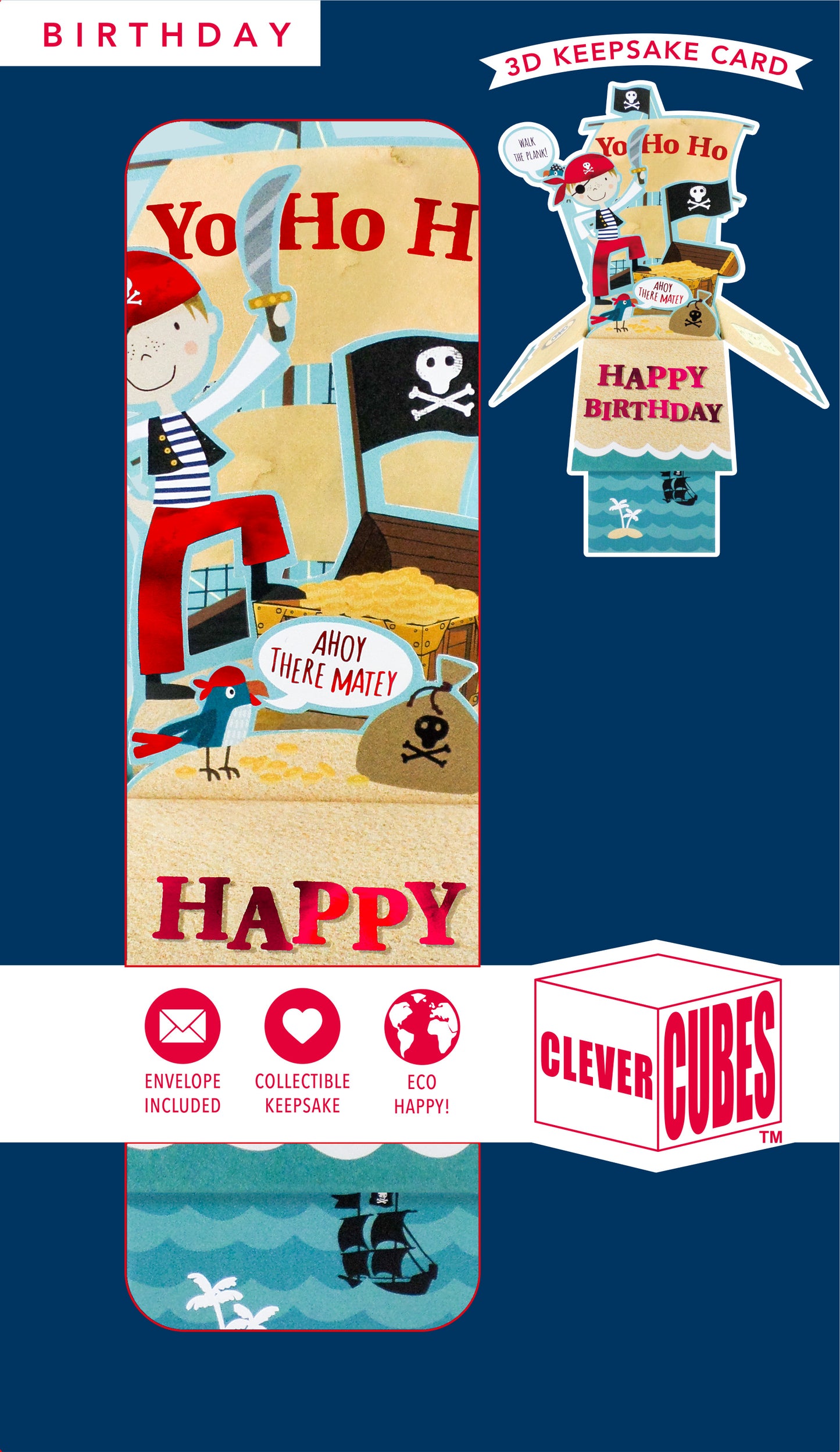 Clever Cube Ahoy there Matey Pirate Pals Ahoy! Birthday Pop Up Greeting Card