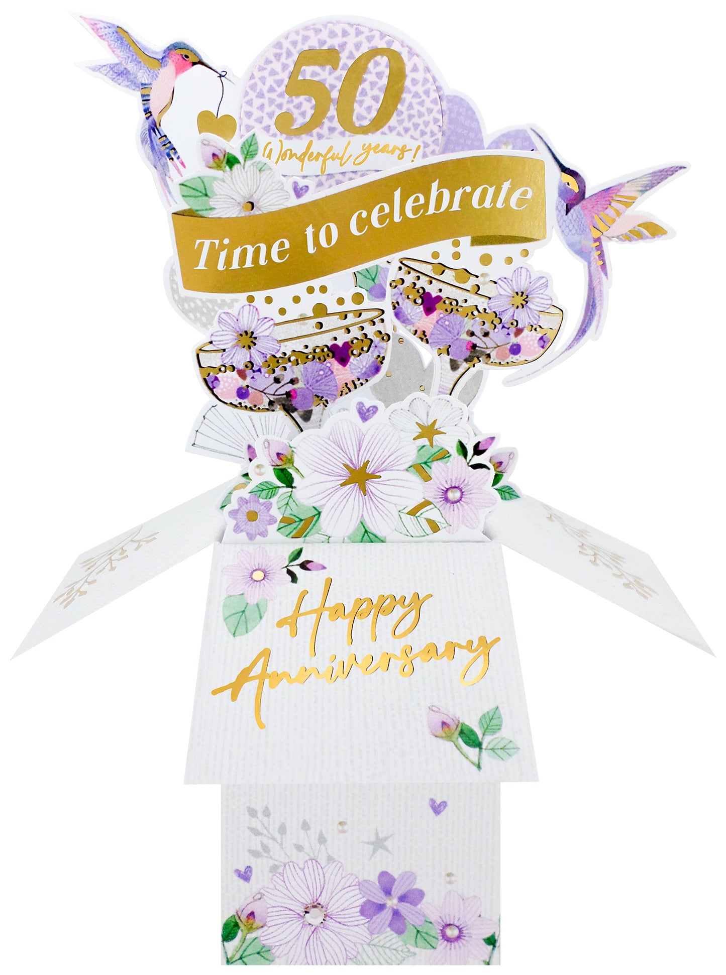 Clever Cube 50 Wonderful Years Golden Cheers! Anniversary Pop Up Greeting Card