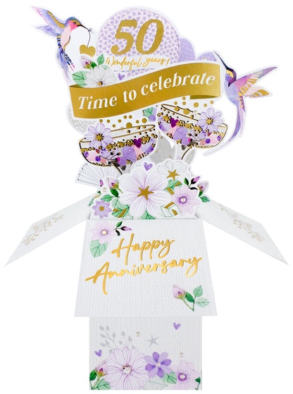 Clever Cube 50 Wonderful Years Golden Cheers! Anniversary Pop Up Greeting Card