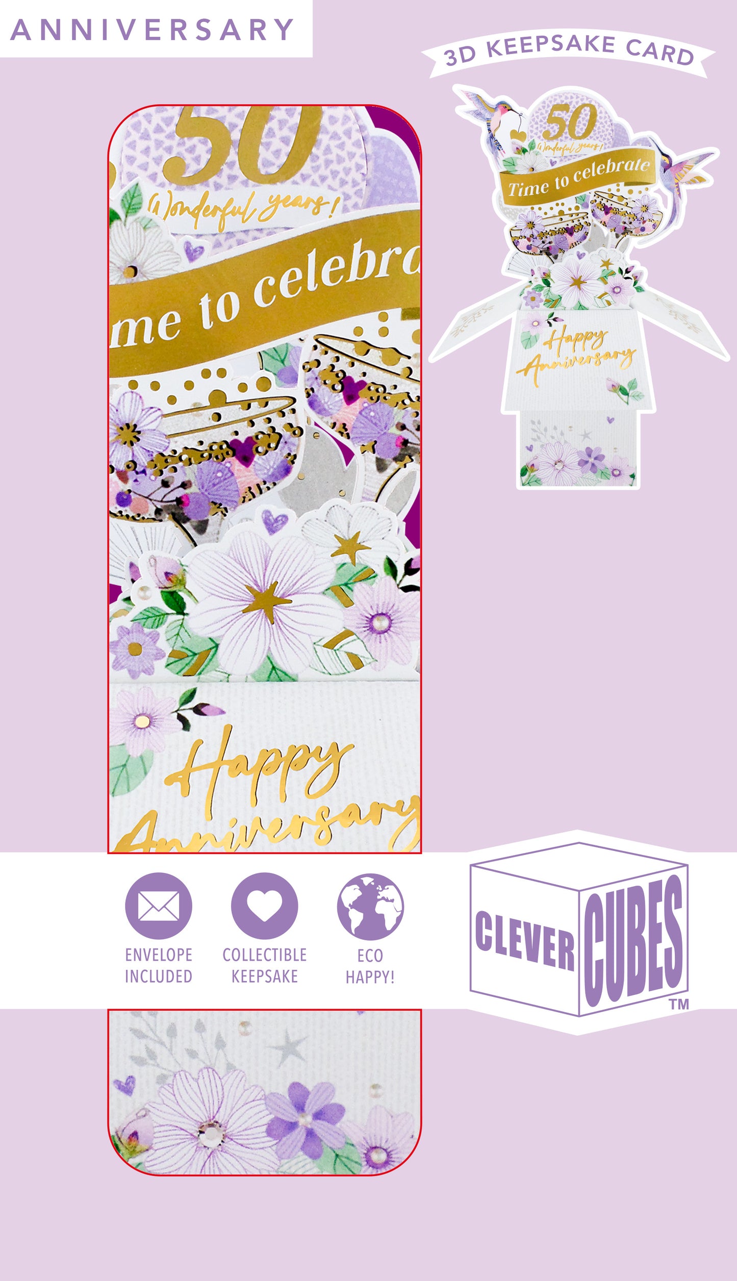 Clever Cube 50 Wonderful Years Golden Cheers! Anniversary Pop Up Greeting Card