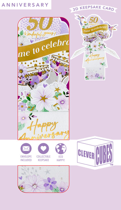 Clever Cube 50 Wonderful Years Golden Cheers! Anniversary Pop Up Greeting Card