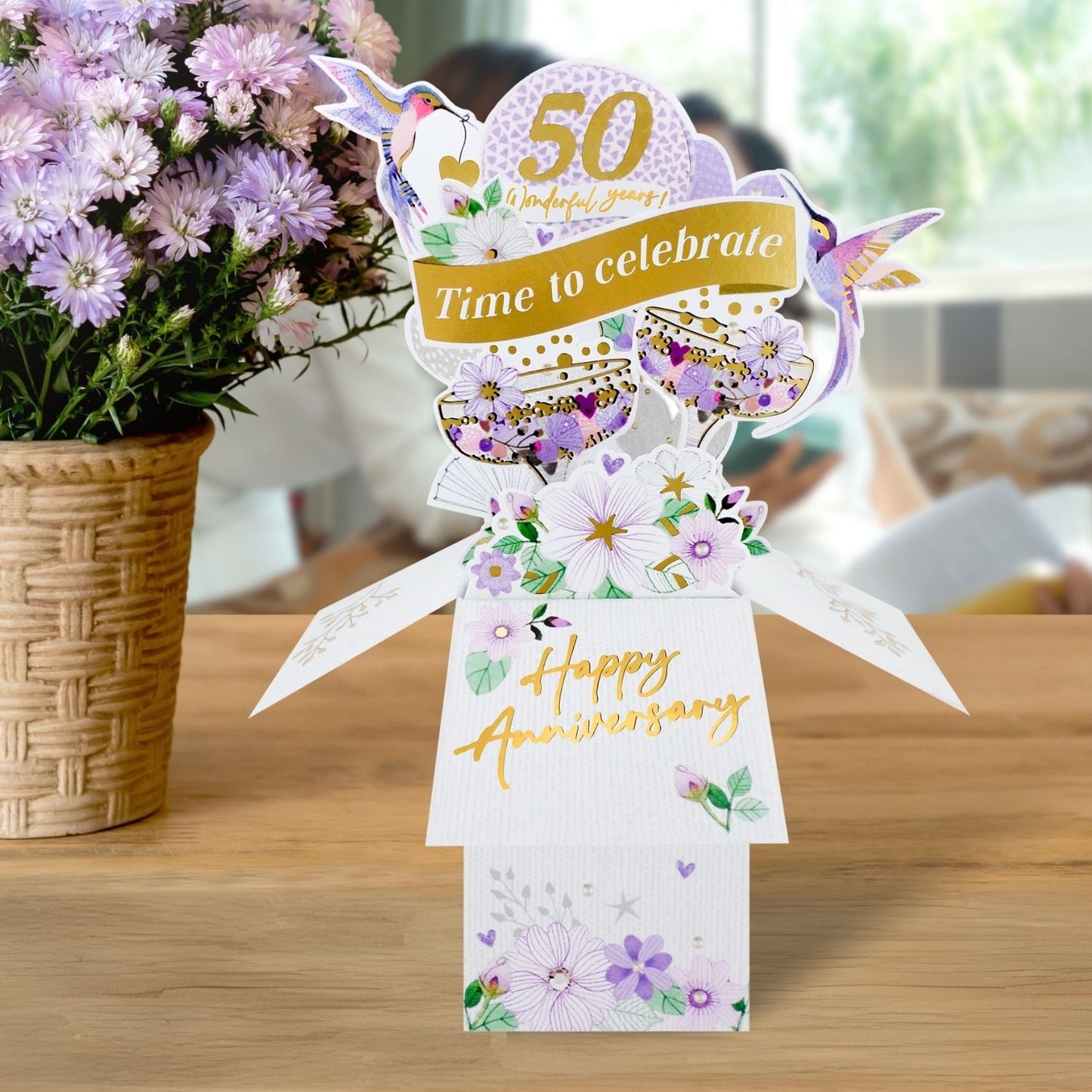 Clever Cube 50 Wonderful Years Golden Cheers! Anniversary Pop Up Greeting Card