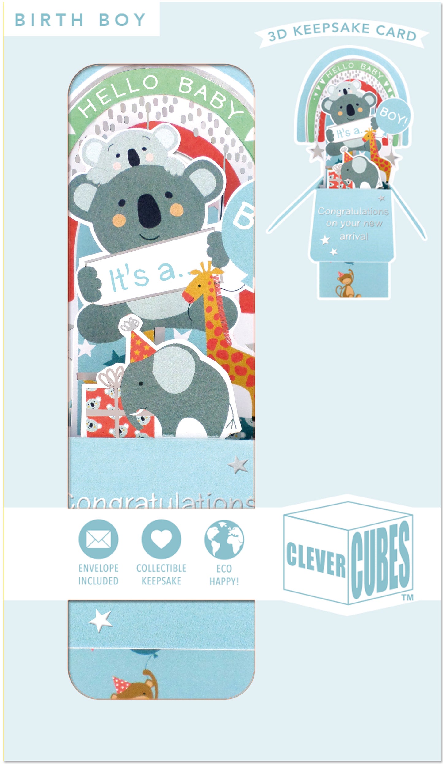 Clever Cube It's A Boy Wildly Adorable Arrival! New Baby Pop Up Greeting Card