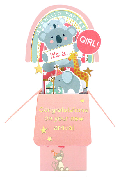 Clever Cube It's A Girl Welcome Baby Girl! New Baby Pop Up Greeting Card
