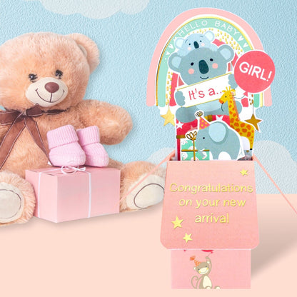 Clever Cube It's A Girl Welcome Baby Girl! New Baby Pop Up Greeting Card