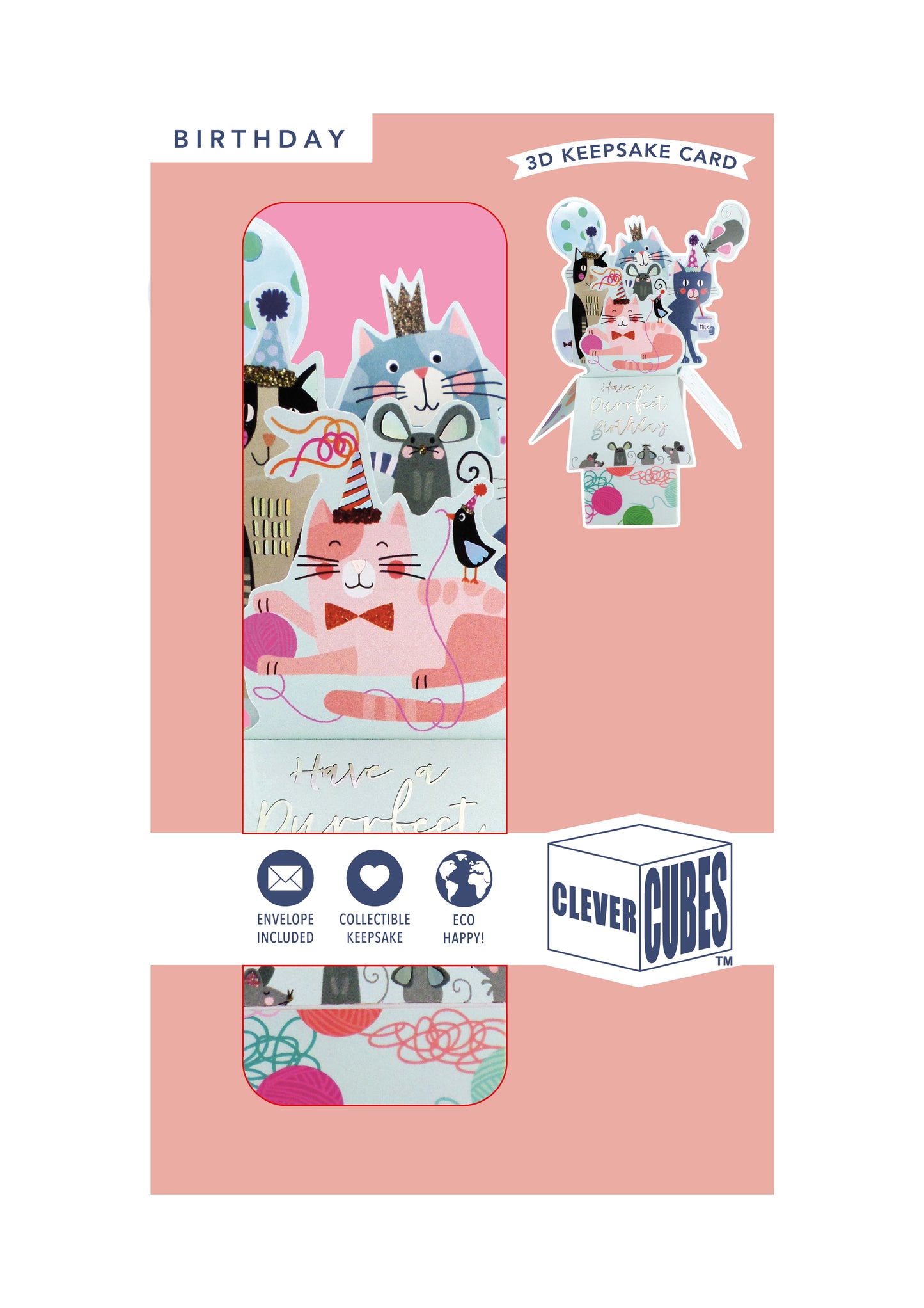 Clever Cube Purrfect Birthday Cat-Tastic Party! Birthday Pop Up Greeting Card